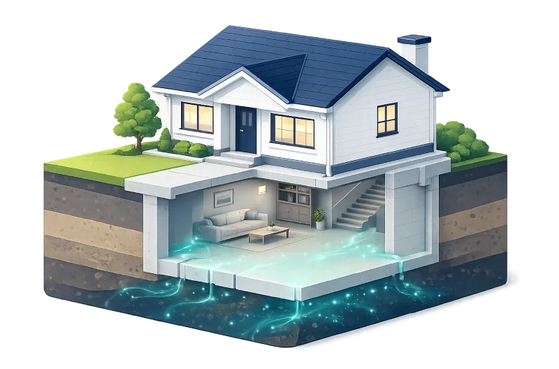 home with radon coming in through basement
